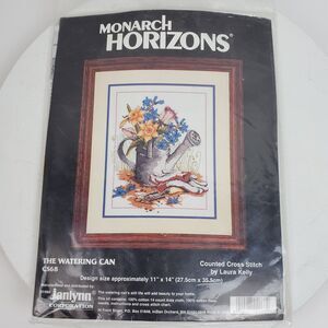 Vintage Monarch Horizons Needlecraft Counted Cross Stitch Watering Can 11x14"